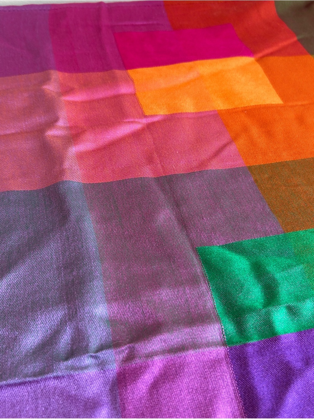 Vibrant Multicolor Silk Scarf with Fringe - Picture 2 of 6